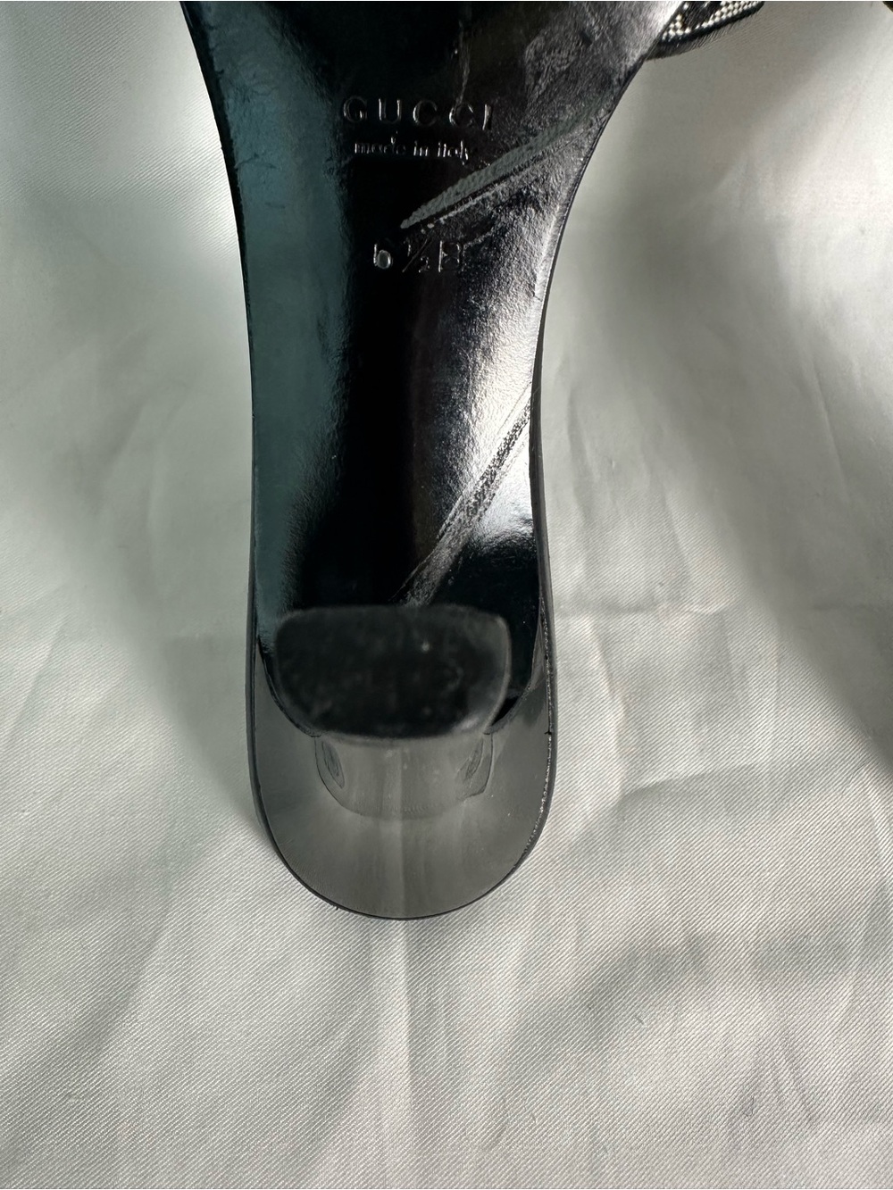 Vintage Gucci GG Monogram Canvas Heeled Mules Slides Black 6.5B Made in Italy - Picture 12 of 14